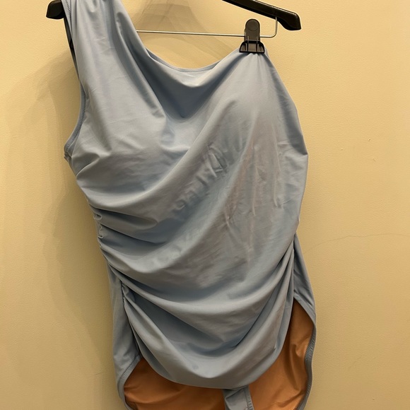 J. Crew Factory One Shoulder Onepiece Swimsuit Ruched Size 18 Light Blue NWT - Picture 1 of 6